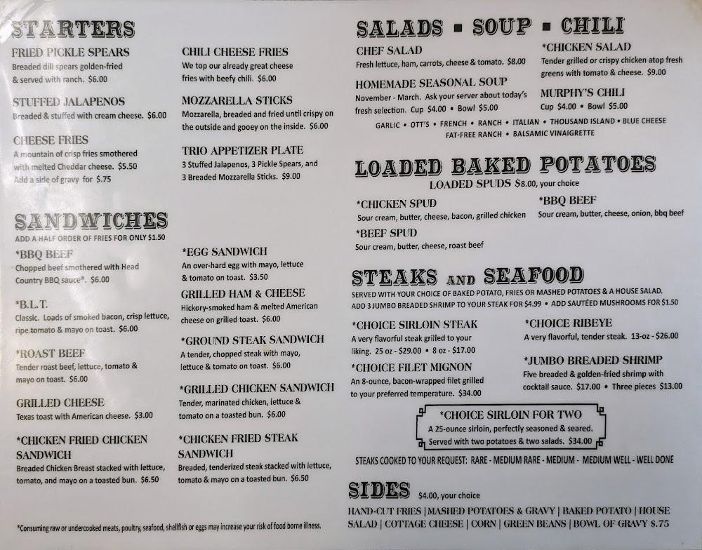 Murphy's Original Steak House Menu image 1